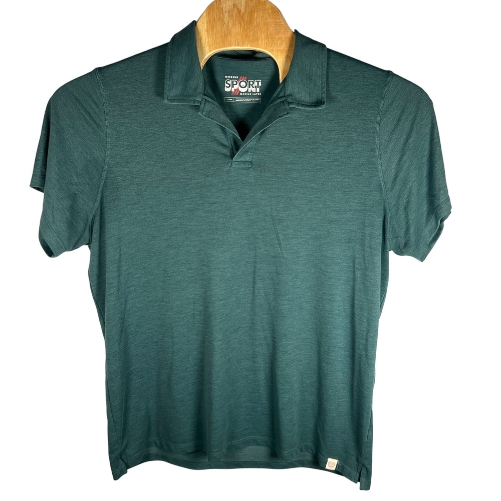 Marine Layer Polo Shirt Men XL Teal Green Weekend Sport Heathered Short Sleeve